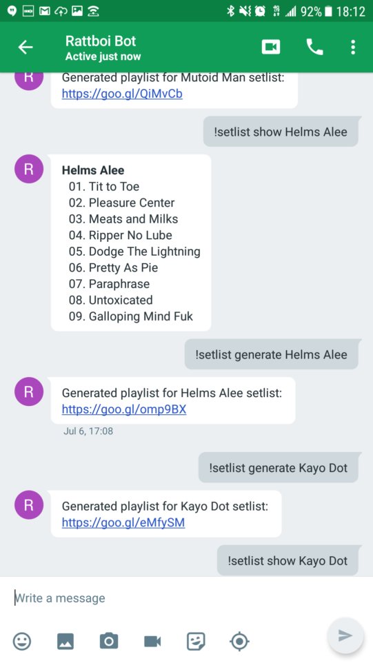 !setlist command example output